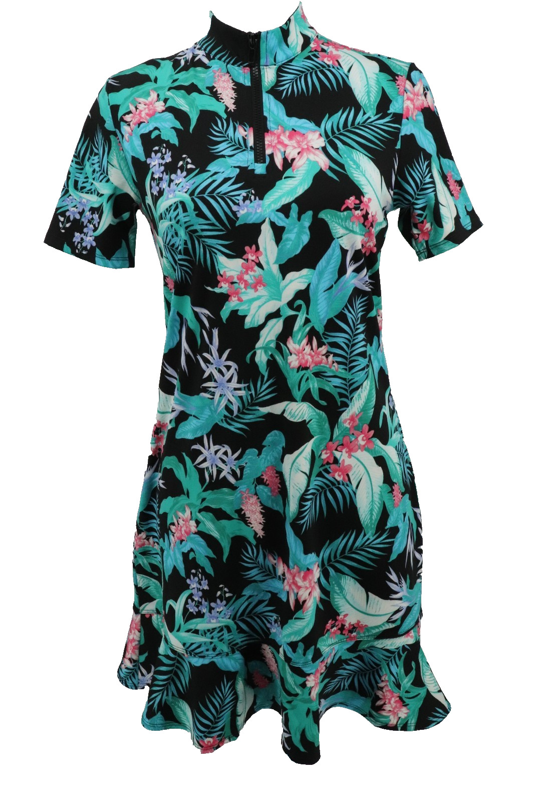Tommy Bahama Golf Tennis Dress Sz Small Tropical Floral UPF Ruffle 1/4 Zip Beach