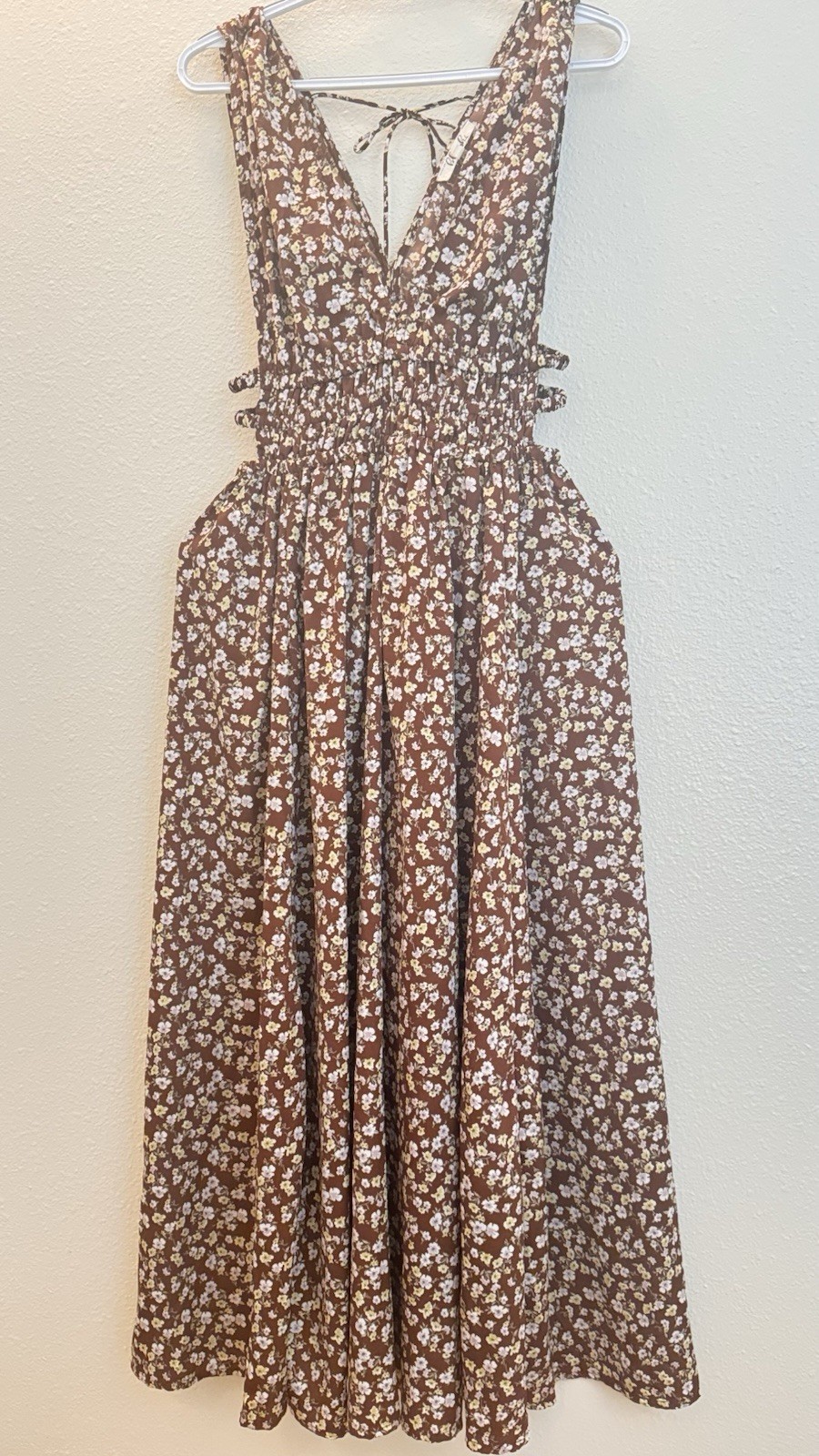 A Hint of Blush Brown Floral Smocked Maxi 🌼 Dress Women’s L