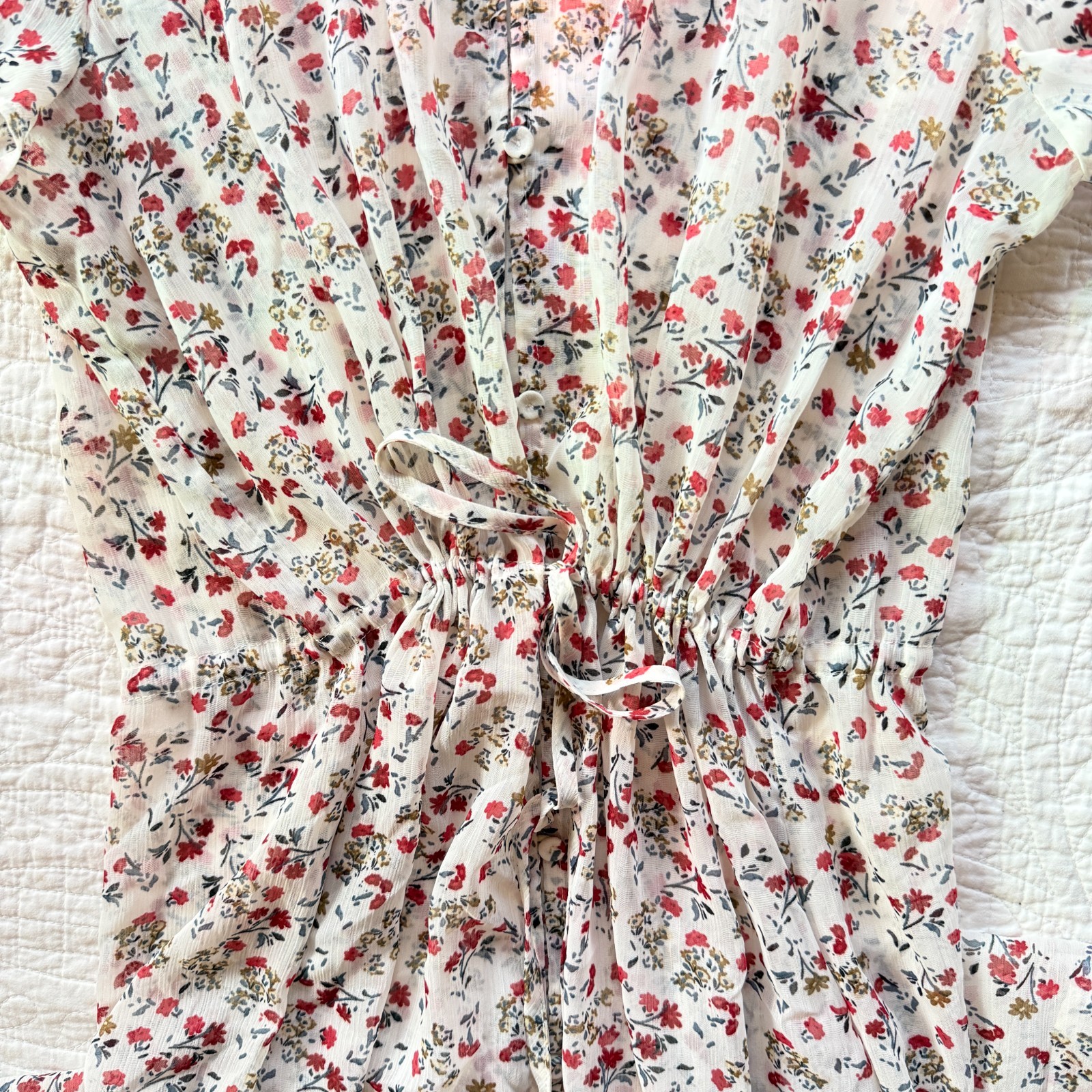 NWT DR2 Garden Party Ditsy Floral Sheer Dress Duster Cardigan Size S Cottagecore