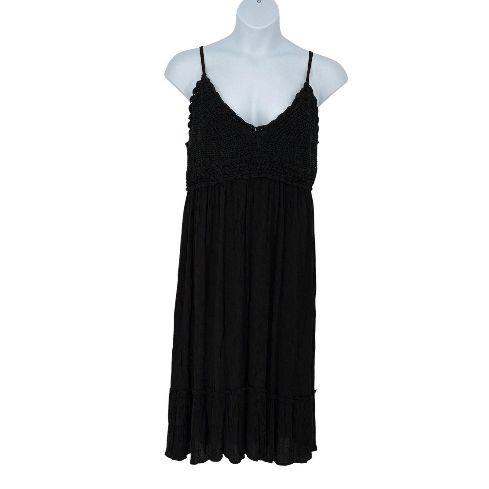 Hint of Blush Crochet Bodice Midi Dress Black 100% Rayon 2X