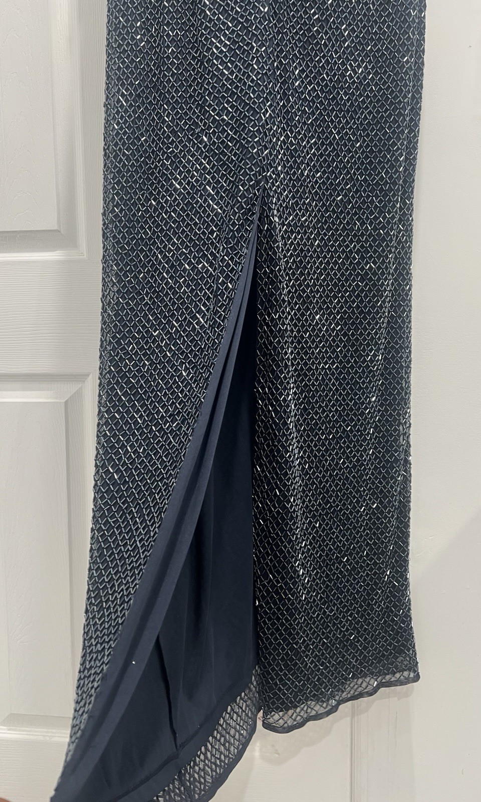 MAC DUGGAL 93678 Sz 16 Navy Beaded Short Sleeve Column Long Gown