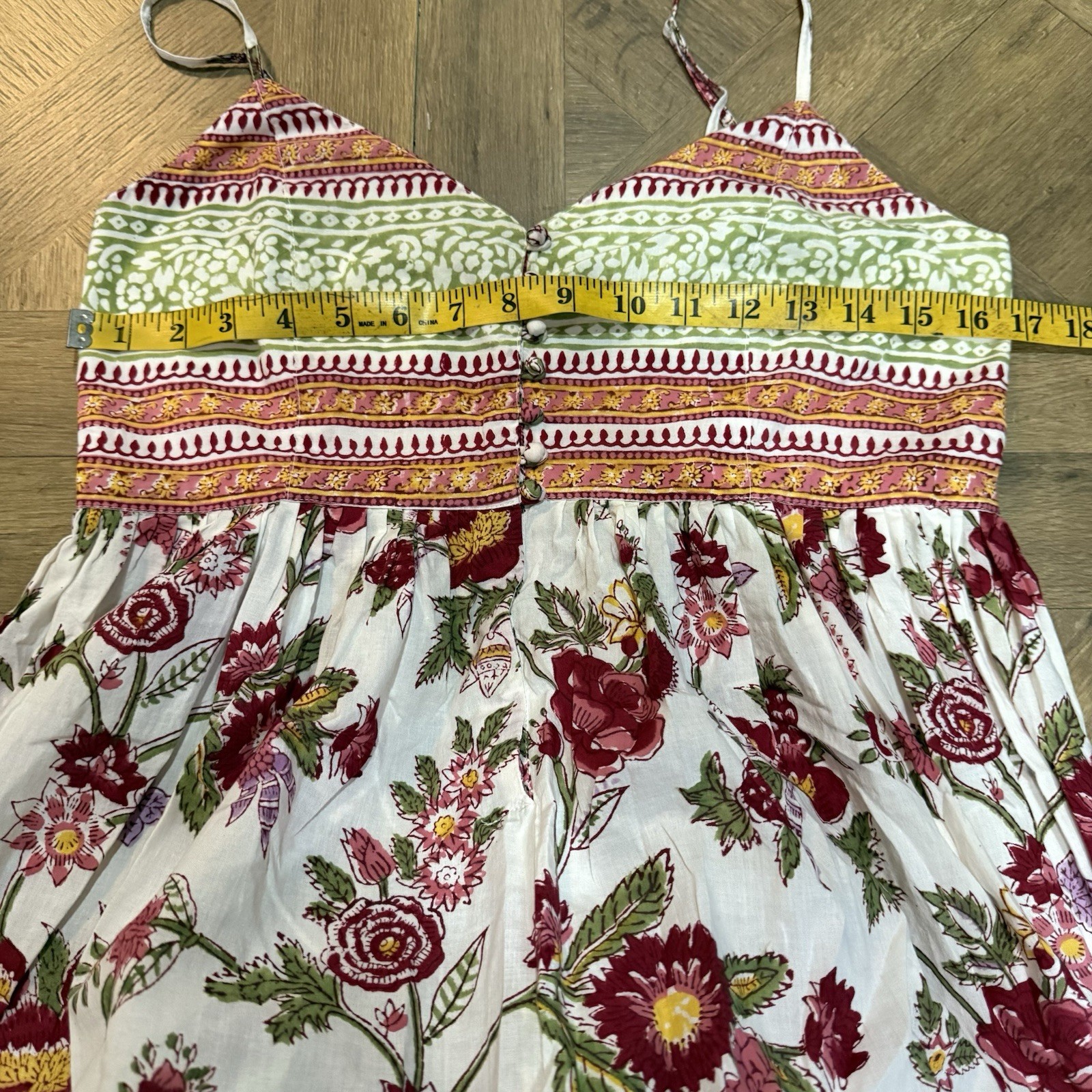 ANOKHI Floral Hand Block Print Indian Cotton Maxi Dress Boho A-line Sz M Cottage