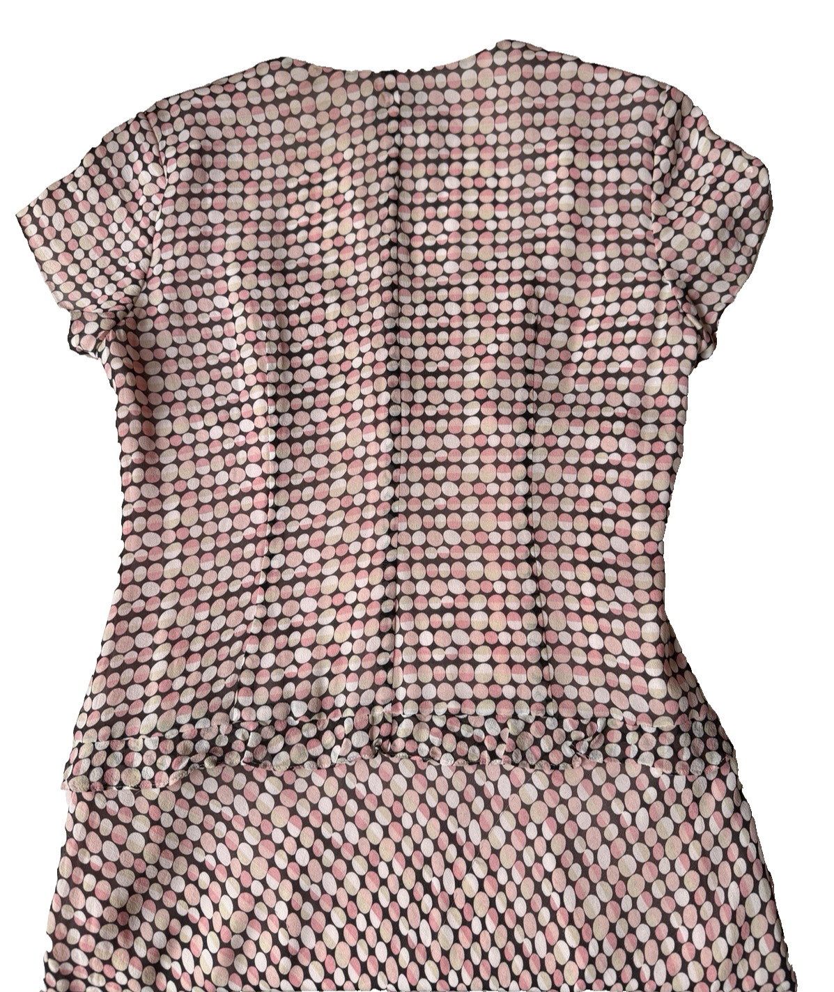 Yves Cassette Depeche Mode Sz 10 Pink White Tan Brown Geometric Print Dress Silk