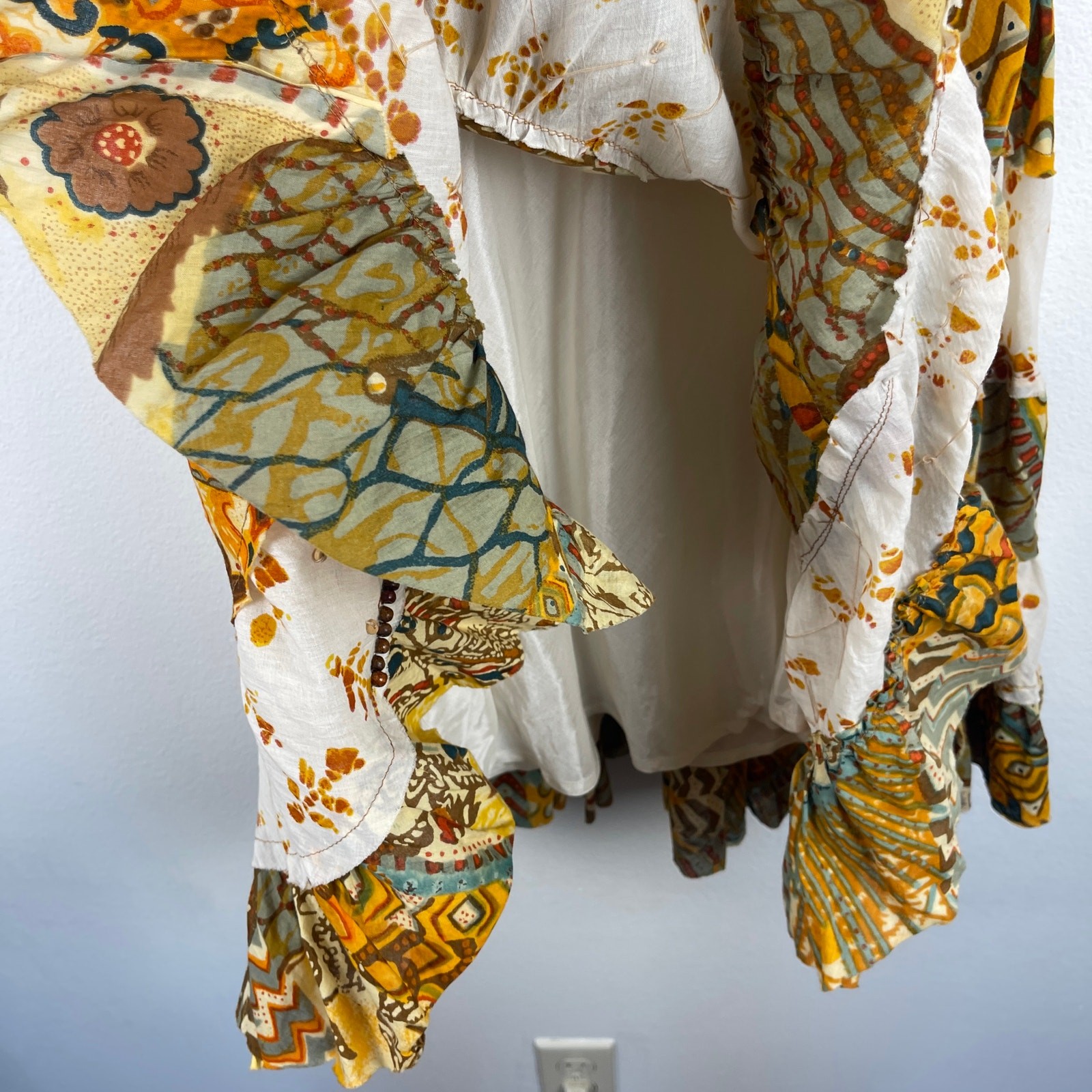 Alberto Makali Halter Cotton Brown Yellow Printed Beaded Boho Dress Women’s 8