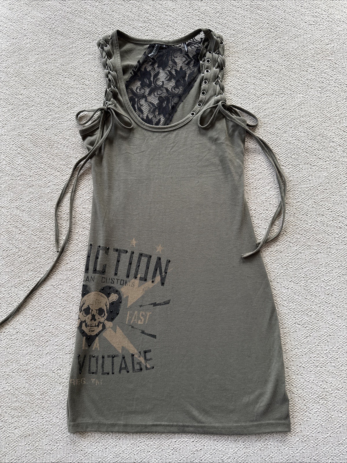 Affliction Black Label Women’s Lace Inset Dress/Long Tank Top Army Green