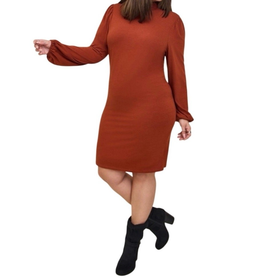Torrid Old Money Quiet Luxury Blouson Bodycon Mini Dress Rust EUC Sz 3X
