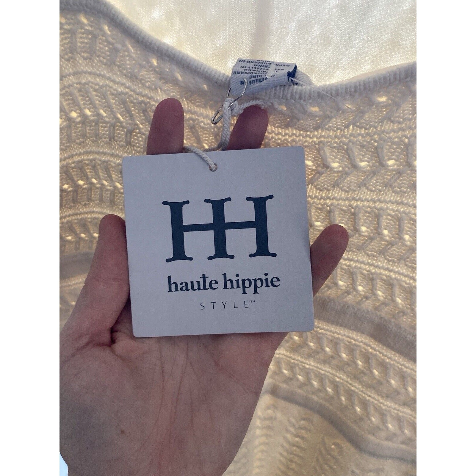 Haute Hippie NWT Cotton Stitch Embroidered Ivory Sleeveless Dress Size Medium