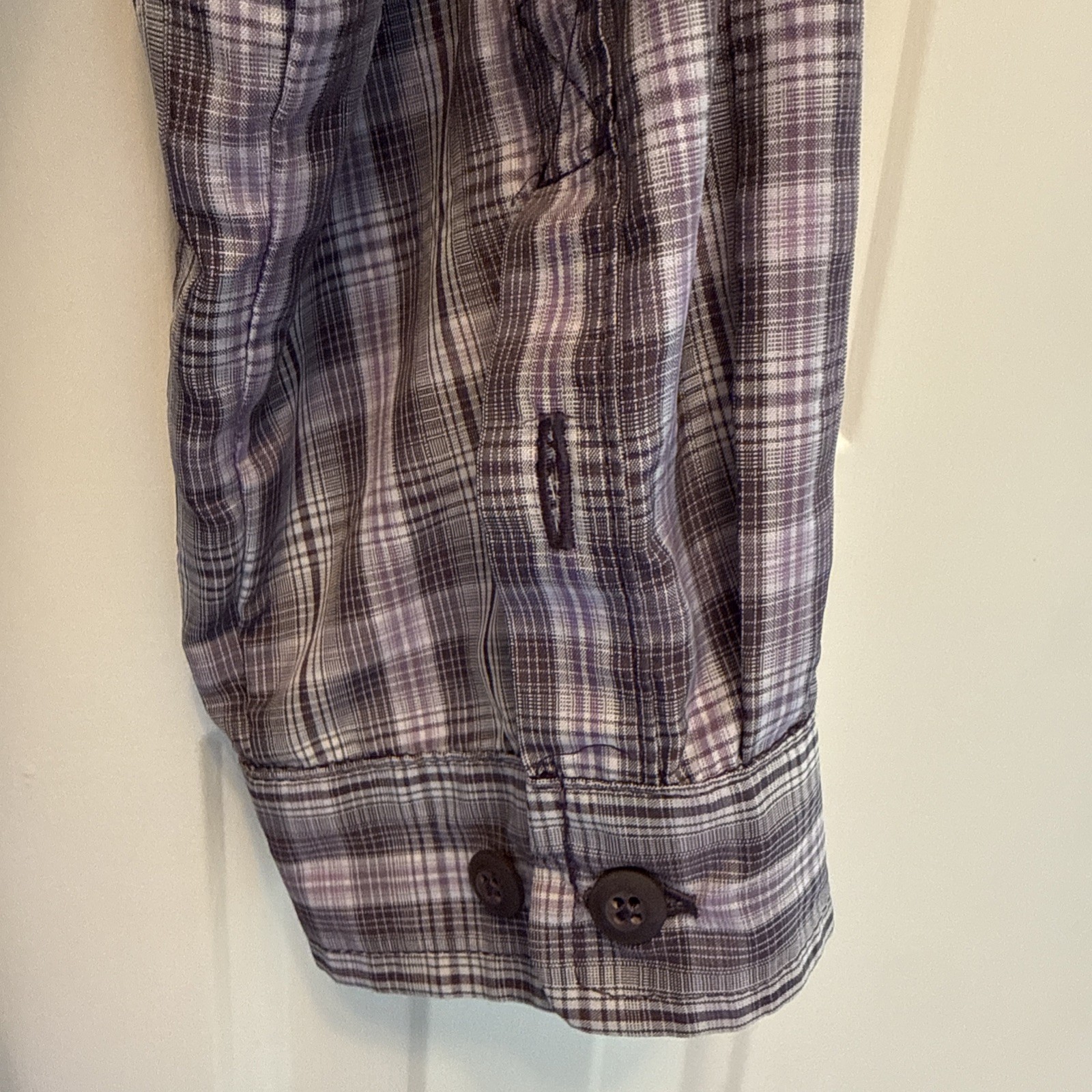 Duluth Purple Plaid Button-Down Shirt Dress Tie Pockets Size M polyester nylon