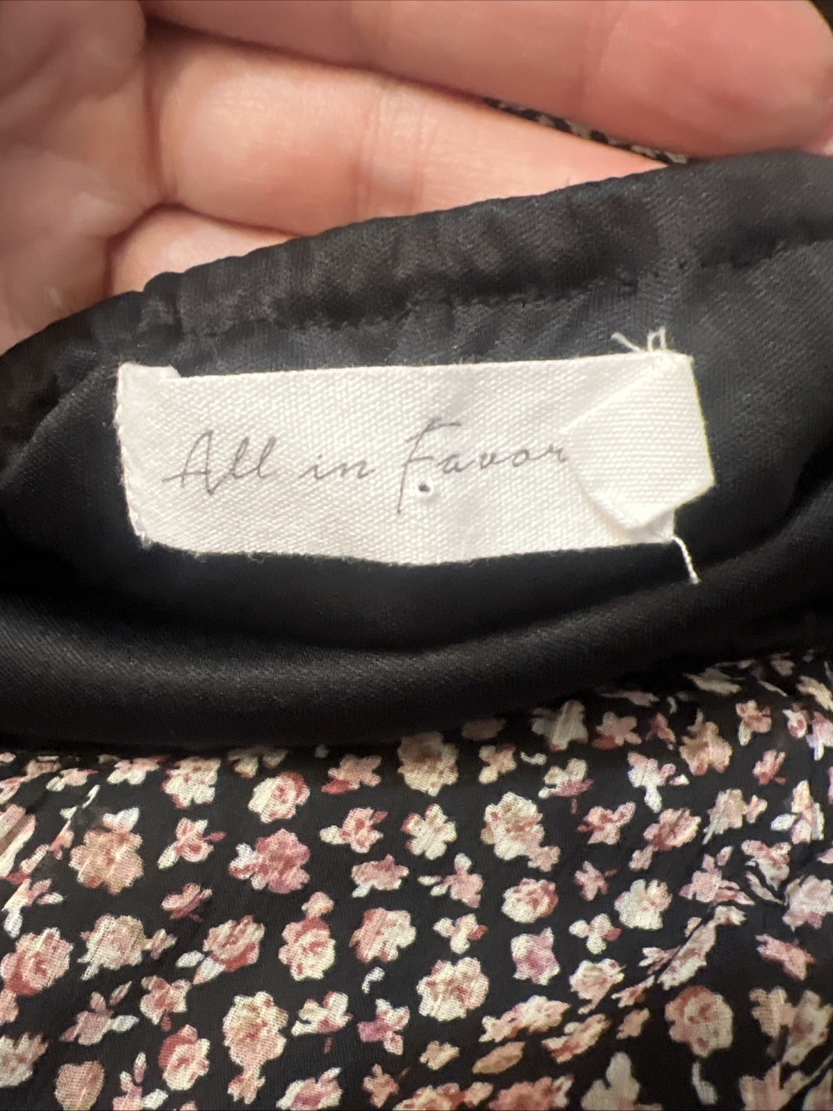 All In Favor Tie Spaghetti Strap Mini Floral Black and Mauve Summer Dress S
