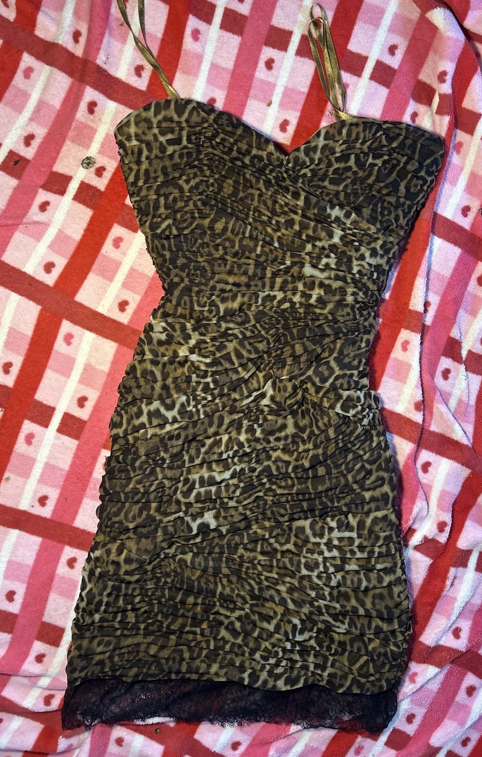 BCBGMAXAZRIA Leopard Ruched Lace Hem Strapless Bodycon Mini Dress 10