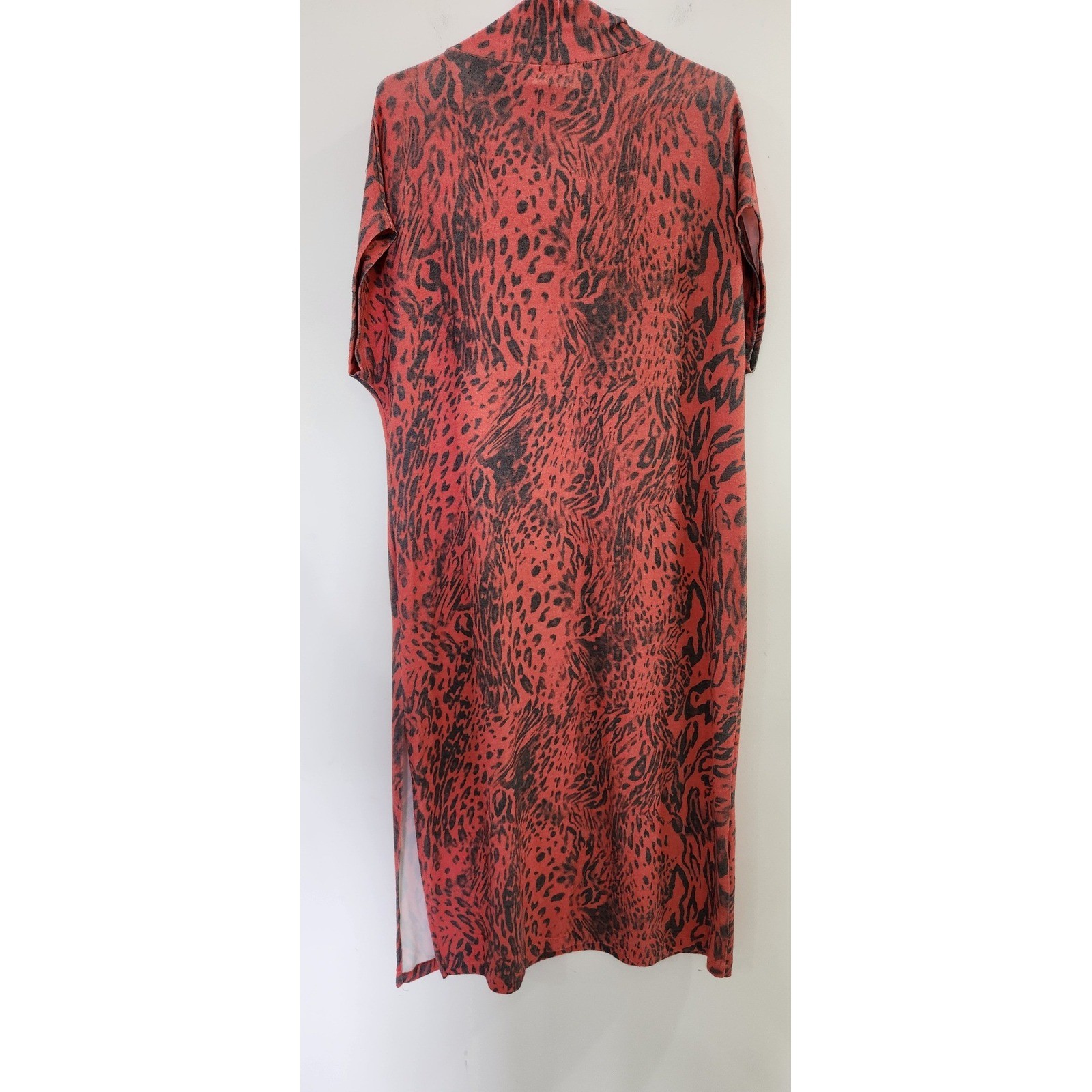 Stark X Red Animal Print Choker Neck Midi Dress Leopard V-Neck Medium