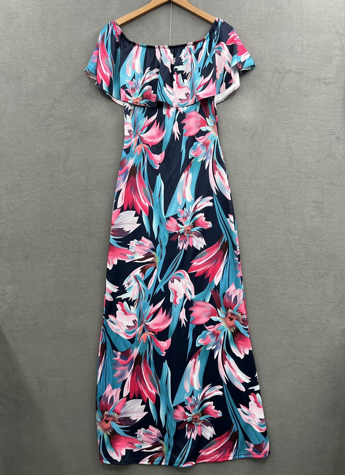 Yilia Women’s Medium Floral Maxi Dress Ruffle Off The Shoulder