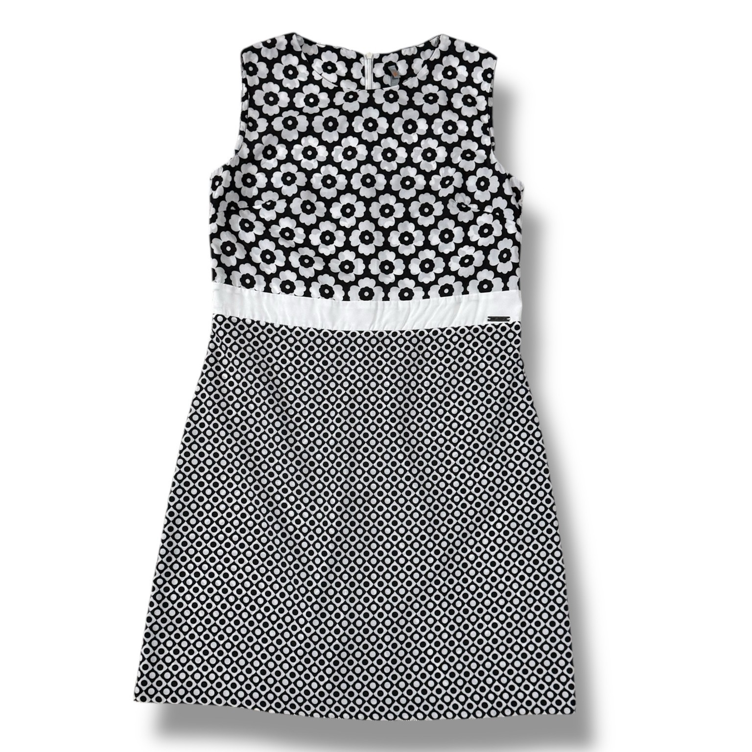 Cop Copine FR40 L Black White Floral Geometric Colorblock Sleeveless Shift Dress