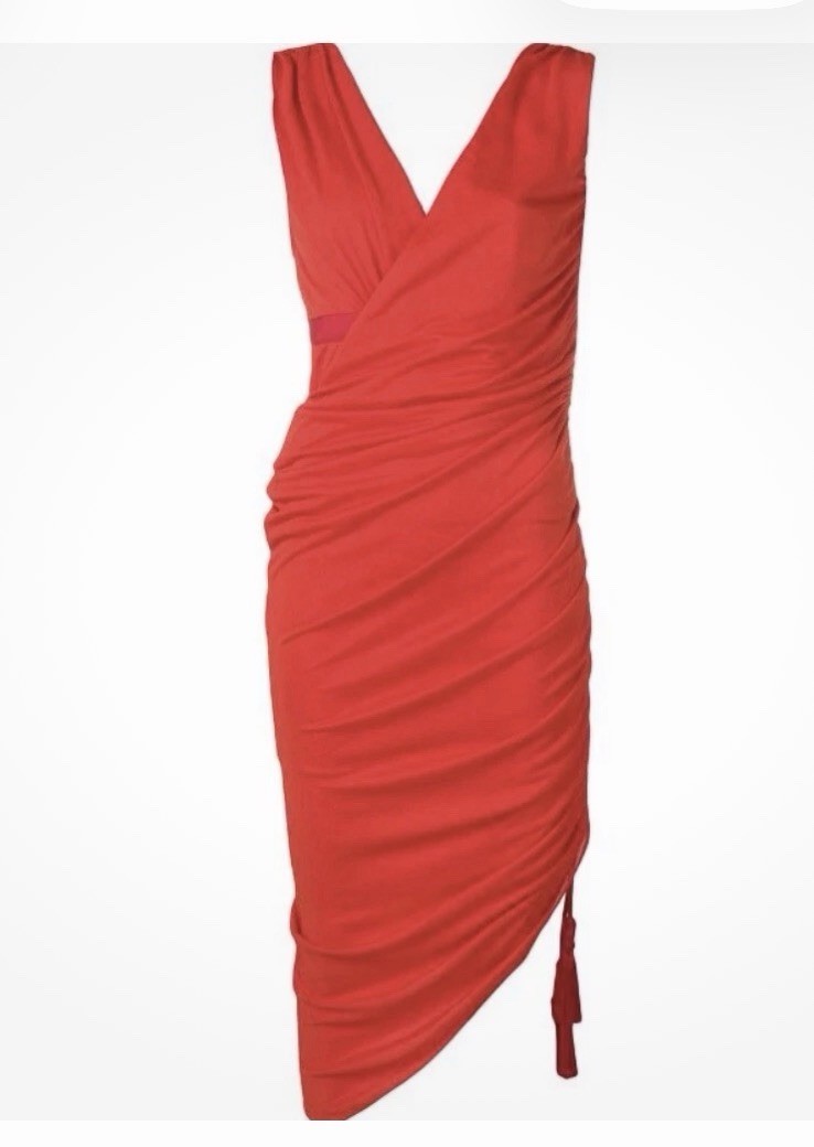 LANVIN DESIGNER RED RUNWAY Ruched Midi Dress RRP £2249 US2 UK6 NWT Made France