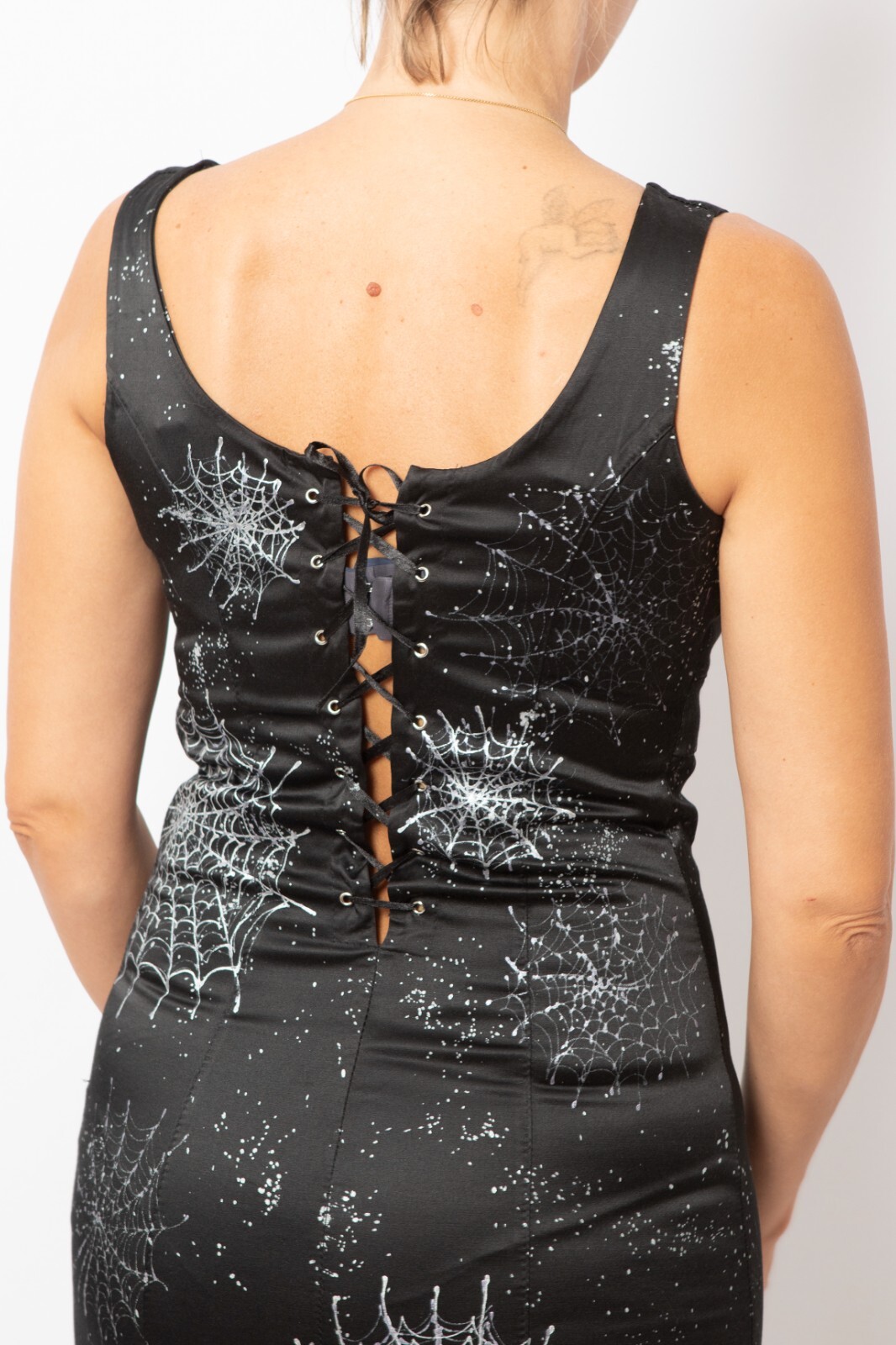 Gothic Spider Web Hand Painted Black Fitted Pencil Dress Spider Dress Size S