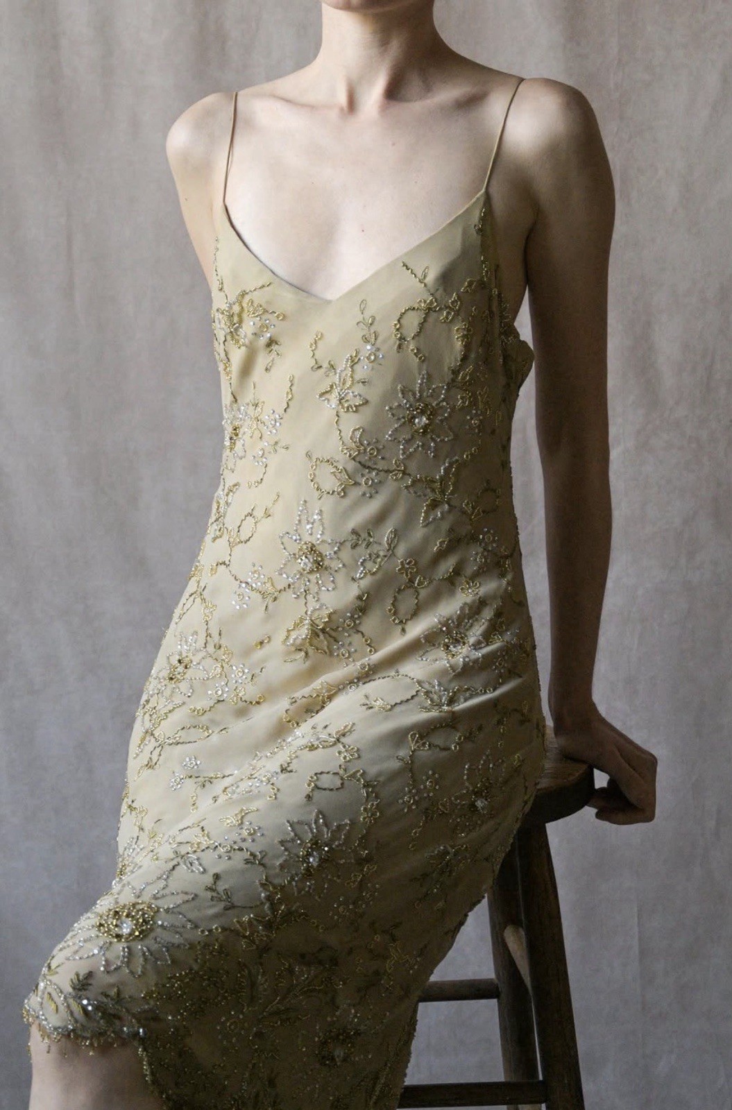 Ralph Lauren Collection Floral Silk Beaded Slip Dress Embellished Bias Vintage