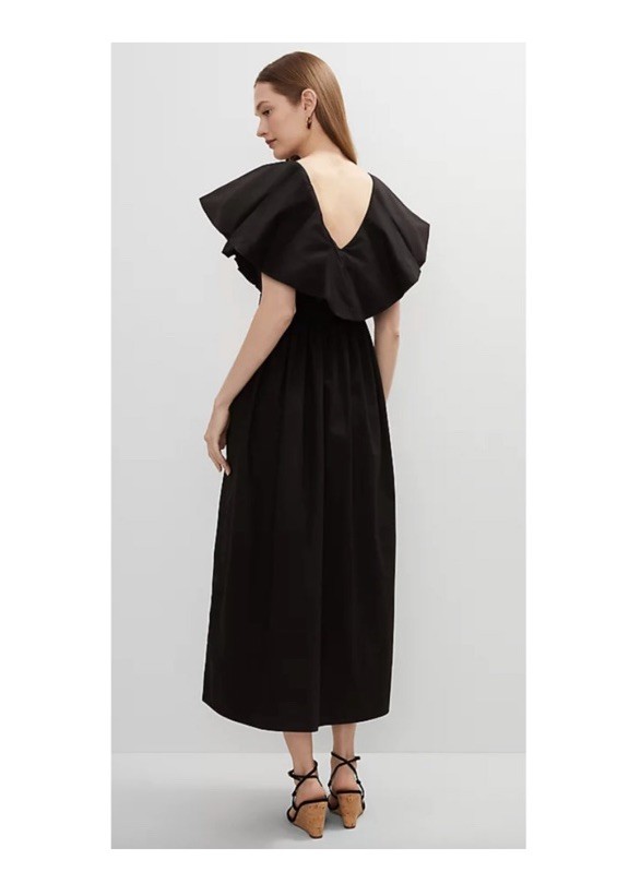 NEW! ANN TAYLOR BLACK Size 4 RUFFLE COLLAR MAXI DRESS COTTON STRETCH FLUTTER