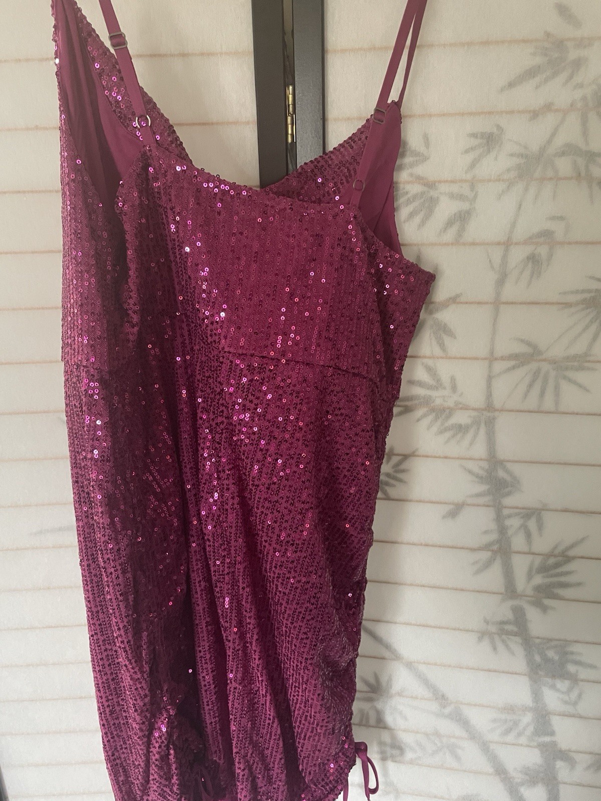 Women’s XXL Adjustable Short Sparkly Sequin Rouched Mini Dress PINK 💥NWT