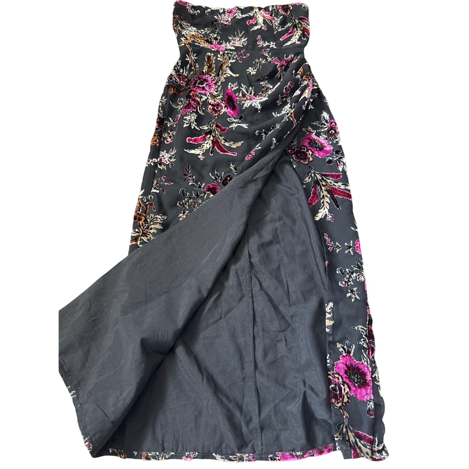 Showpo Jessel High Split Strapless Midi Dress Black Floral Size 2