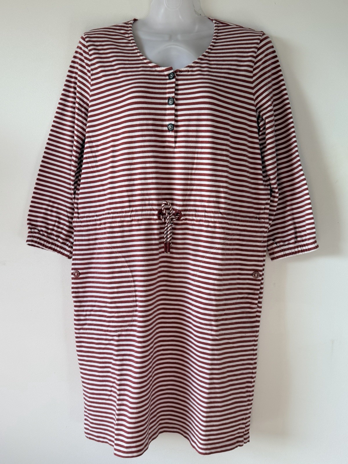 Barbour Mersey Dress Stripes Drawstring Stretch Long sleeve Sheath Women 10