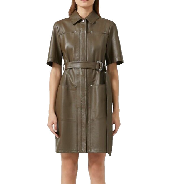 🌟 Sportmax by MAX MARA Nappa LEATHER Dress Usa2_ It36_ De32_ Uk4_ Fr34