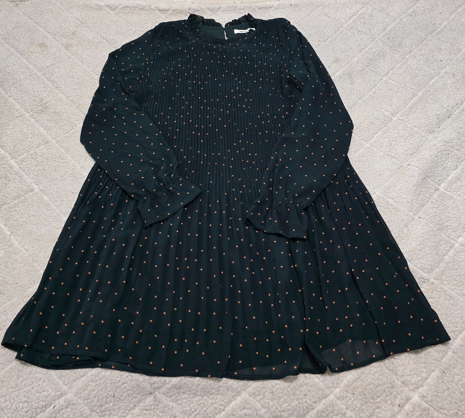 Mod Ref Womens Green Polka Dots Scout Mini Dress Long Sleeve Lined Size M NWT