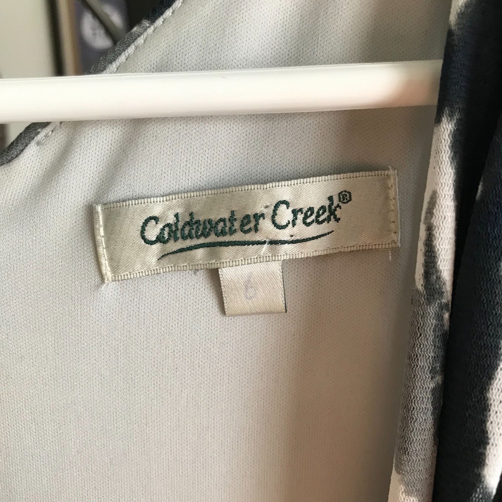 COLDWATER CREEK size 6 Gray Cream & Navy Blue Print Mesh Fit & Flare Dress
