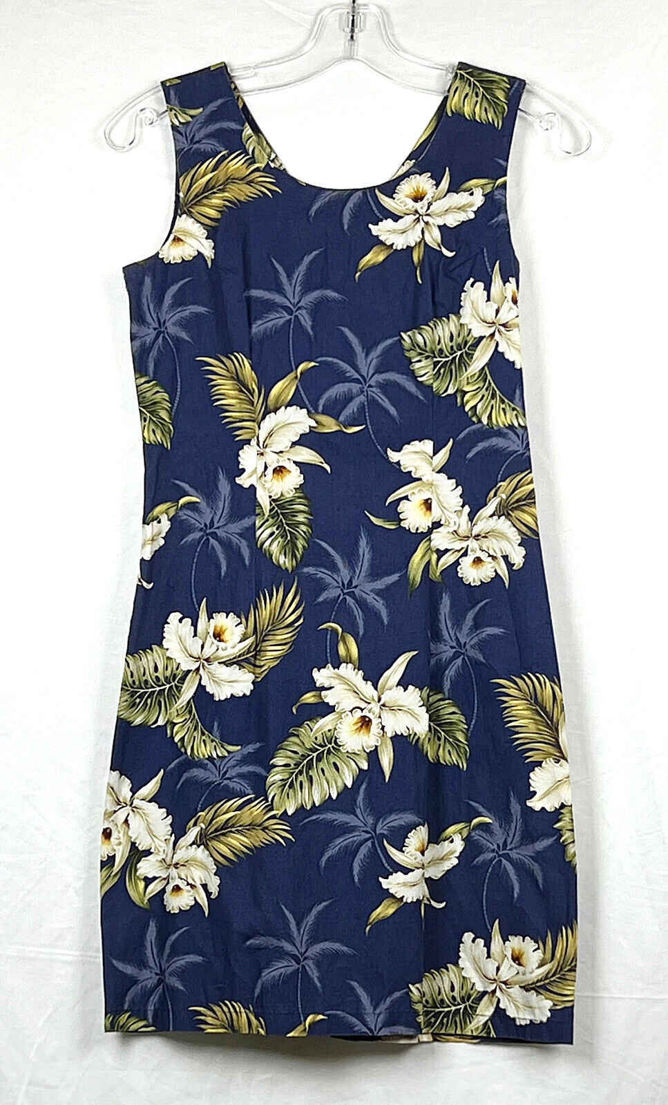 Ky’s Blue Floral Print Hawaiian 100% Cotton Sheath Dress S Made in Hawaii USA