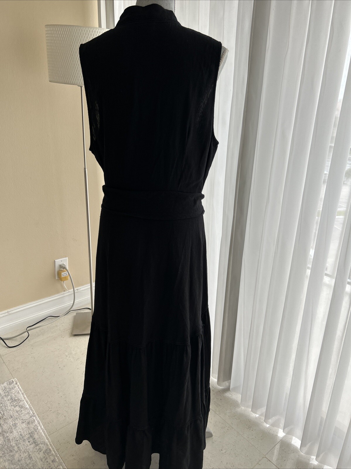 Nicole Miller Black Midi Dress. Ruffled On The Bottom. Front Snap Closure.