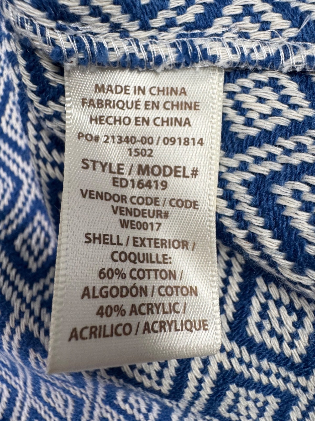 Ella Moss Blue White Diamond Print Strapless Dress S Fit & Flare Cotton Blend