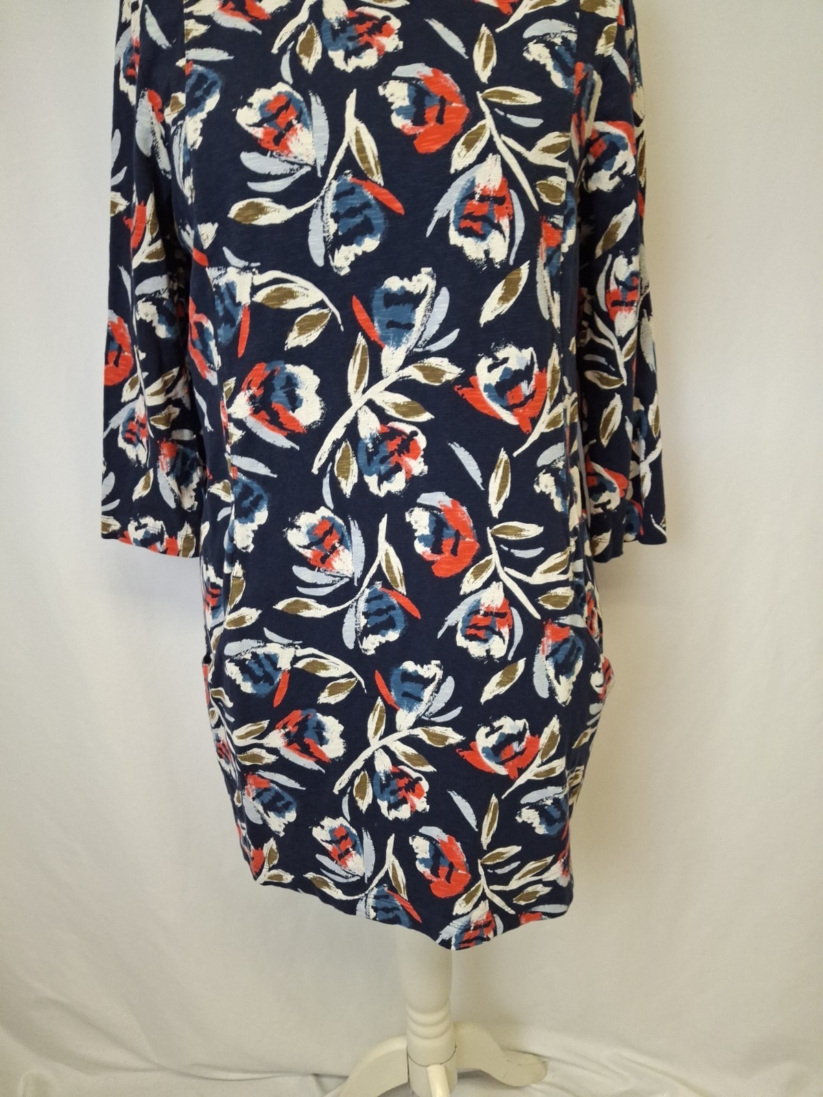 Seasalt Cornwall Shore Foraging Tunic Dress Pockets navy Blue Floral Long Sleeve