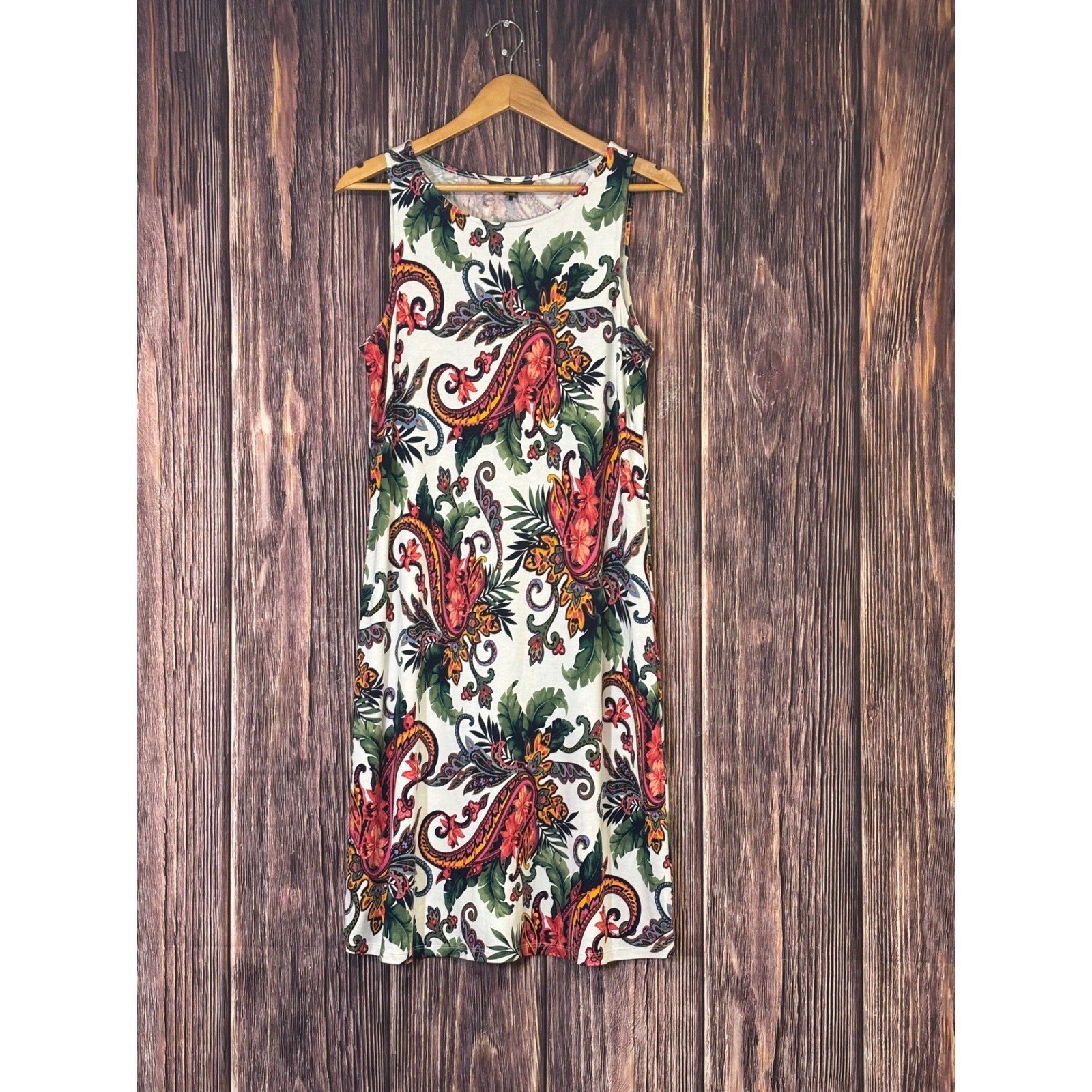 Tommy Bahama Dress Womens L White Red Green Tropical Paisley Sleeveless Shift