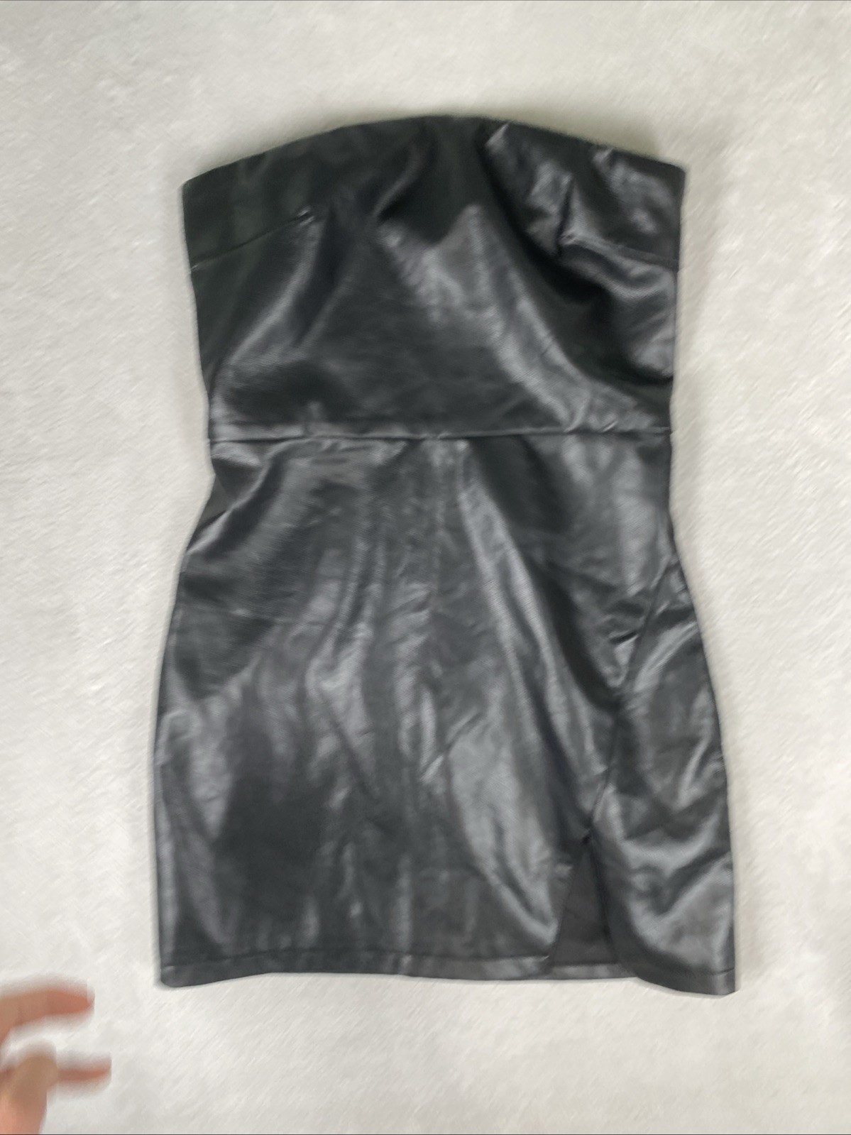 Edikted Faux Leather Strapless Zip Mini Dress Medium Black Y2K Rave 90s