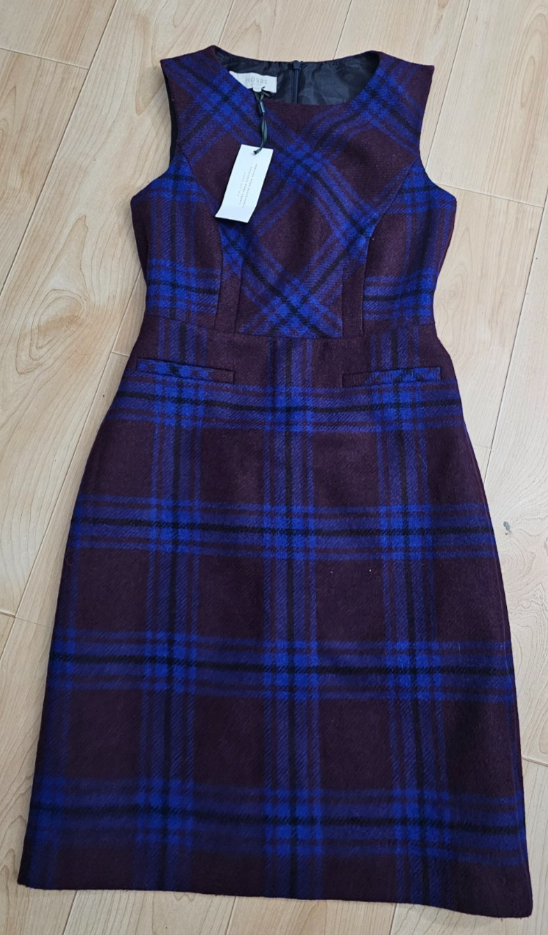 Hobbs london wool pencil check sleeveless NWT work dress pockets classic S 4
