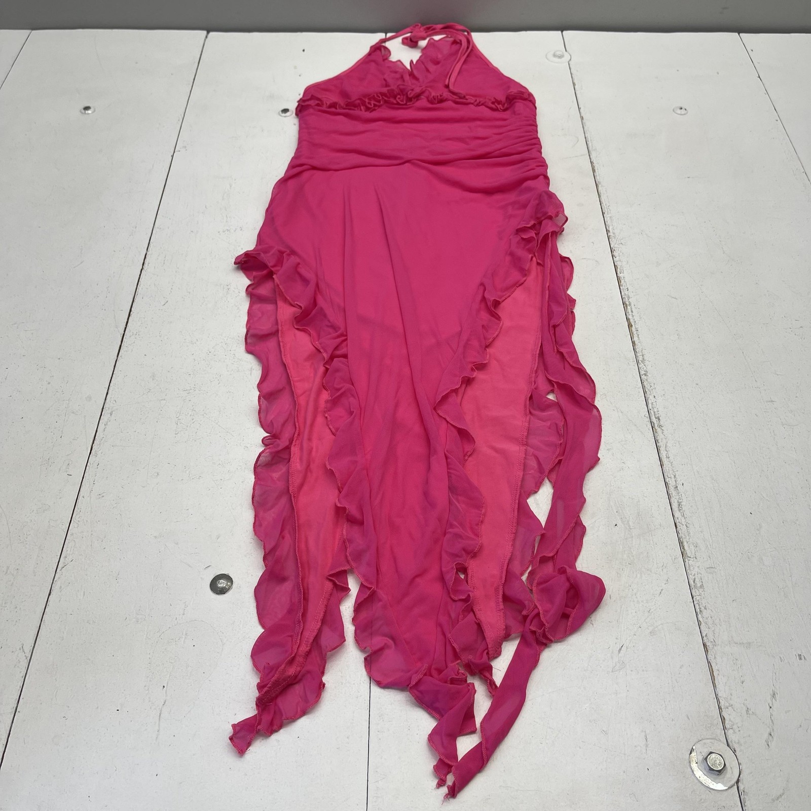 SHEIN Dress Womens Large Pink Halter Ruffle Asymmetrical Mesh Sheer Fairycore