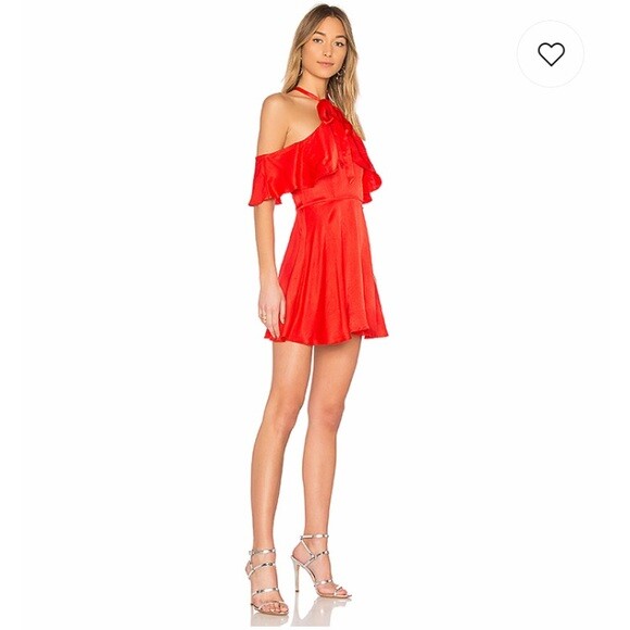 Privacy Please Bennette Halter Mini Dress With Ruffles in Grenadine Red sz XS