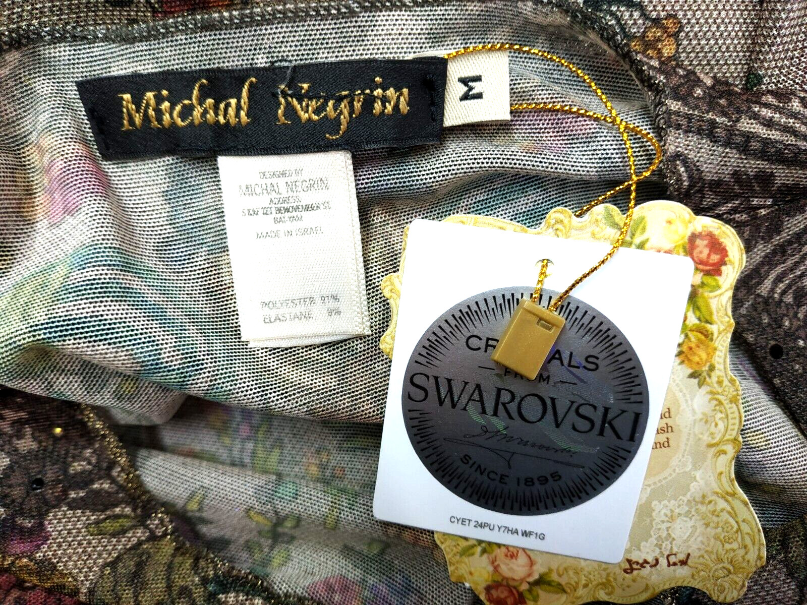Beautiful Michal Negrin Colorful Crystal Touche Flowers Dress Size – M –
