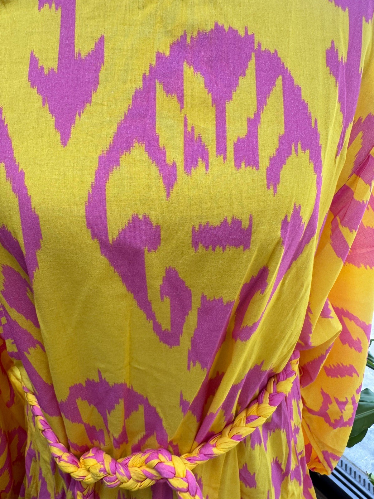 Stunning RHODE “Ella” Ikat Print Yellow & Pink Cotton Belted Mini DRESS, S §