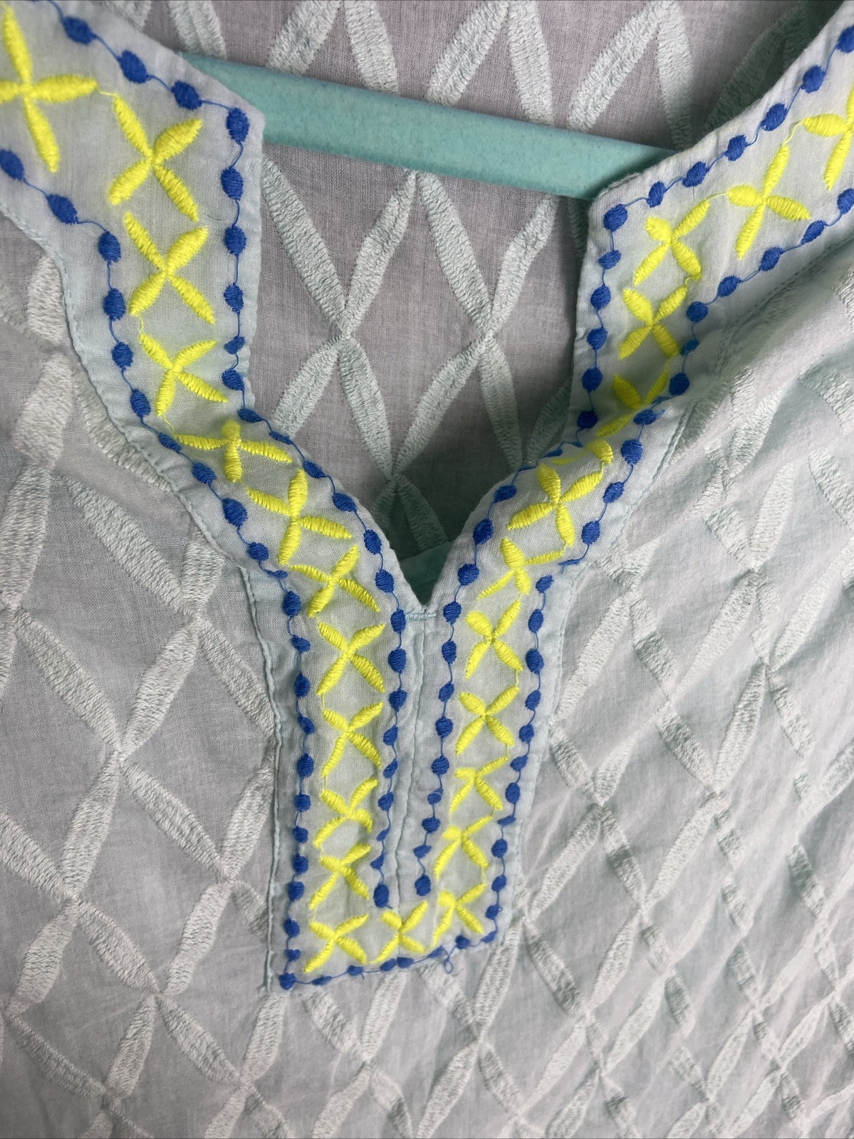 Vineyard Vines Blue Yellow Lined Cotton Embriodered Tunic Dress Sz XXS