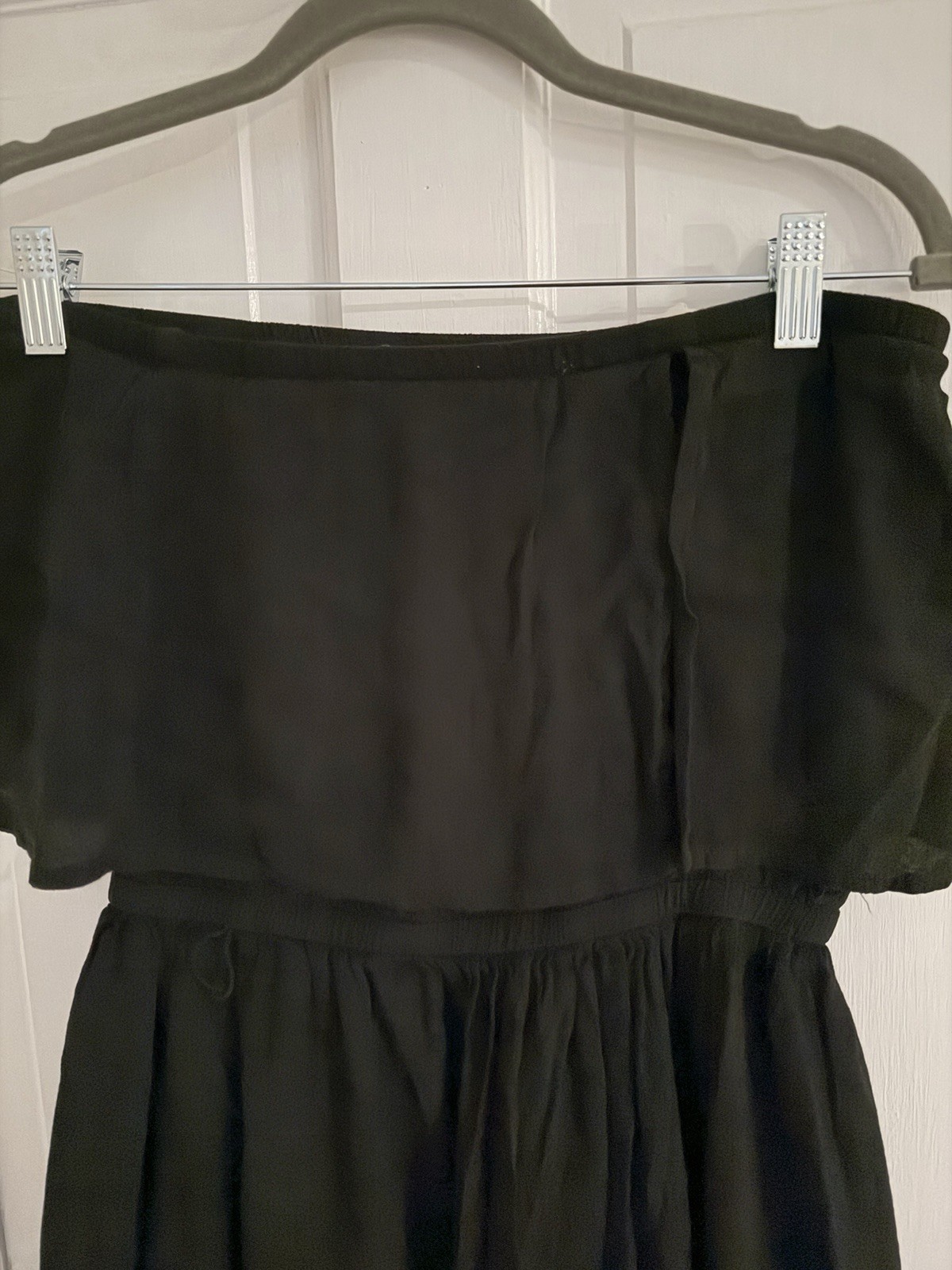 Black Solid Off-Shoulder Ruffle Chiffon Elastic Waist Sleeveless Midi Dress M