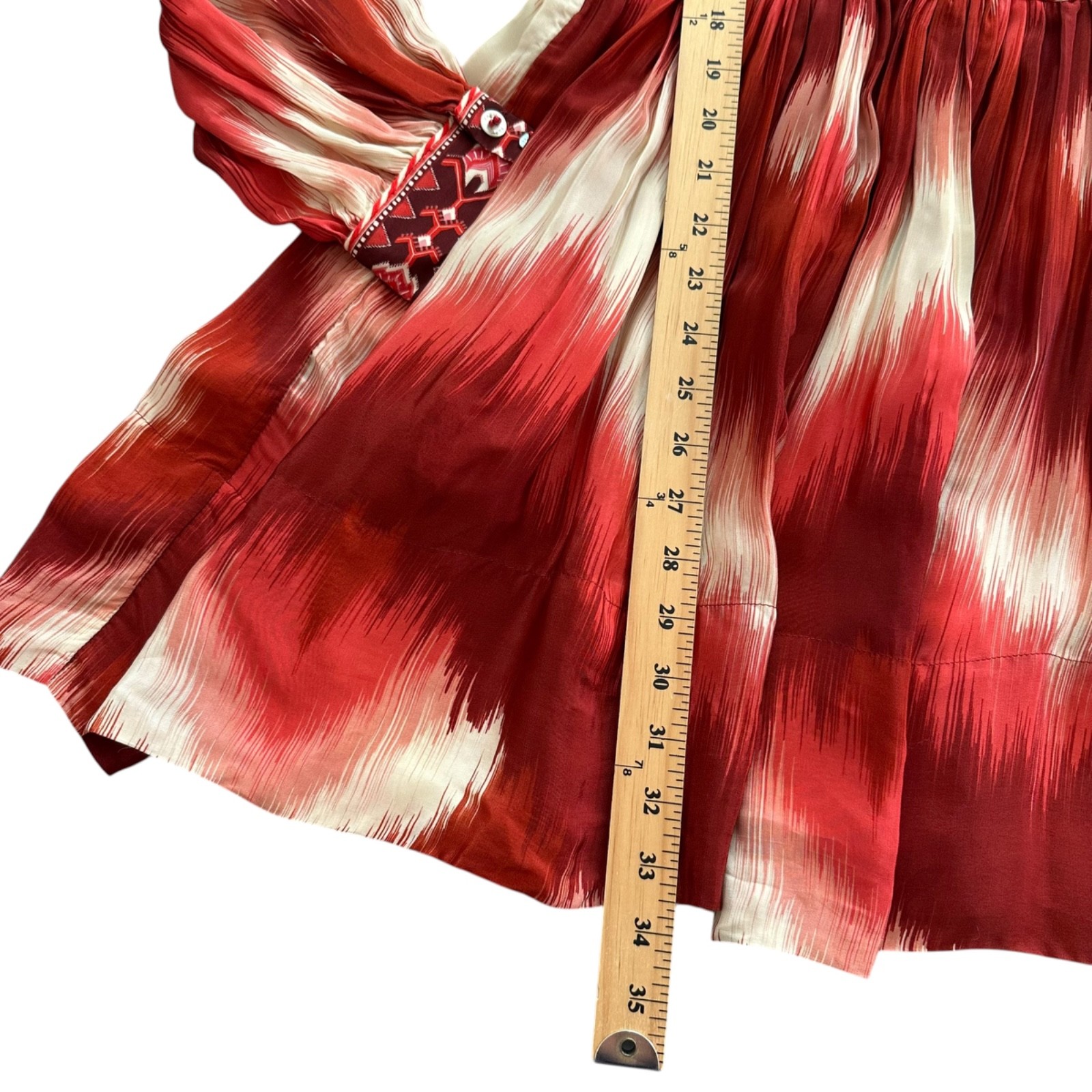 Farm Rio Ikat Boho Quilted Embroidery Puff Sleeve Mini Dress Size S Festival 70s