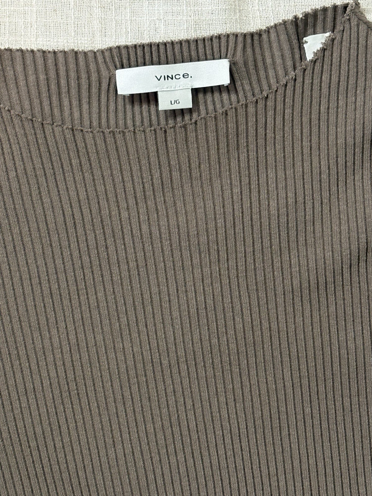 Vince Cotton Spandex Ribbed Mock Neck Elbow Sleeve Dress Taupe L