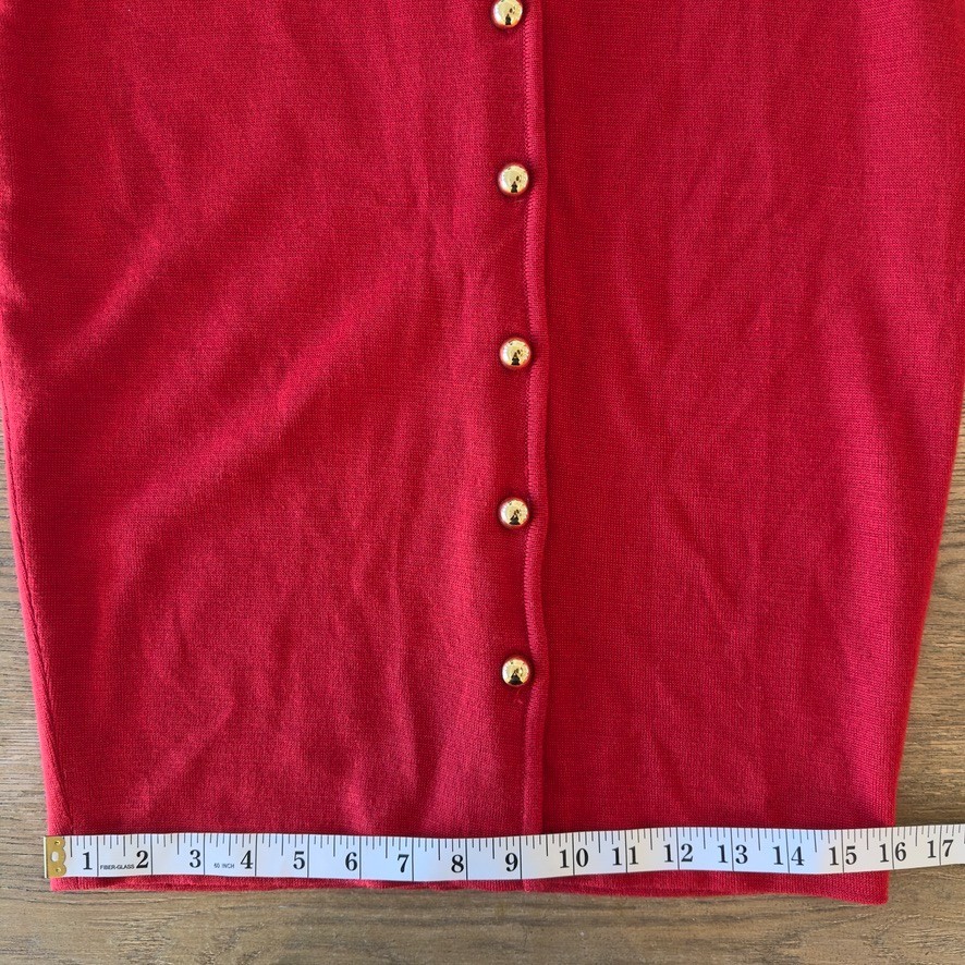 VTG Adele Joyce Wool Blend Fitted Knit Button Up Dress-Red W/ Gold Buttons-Sz M