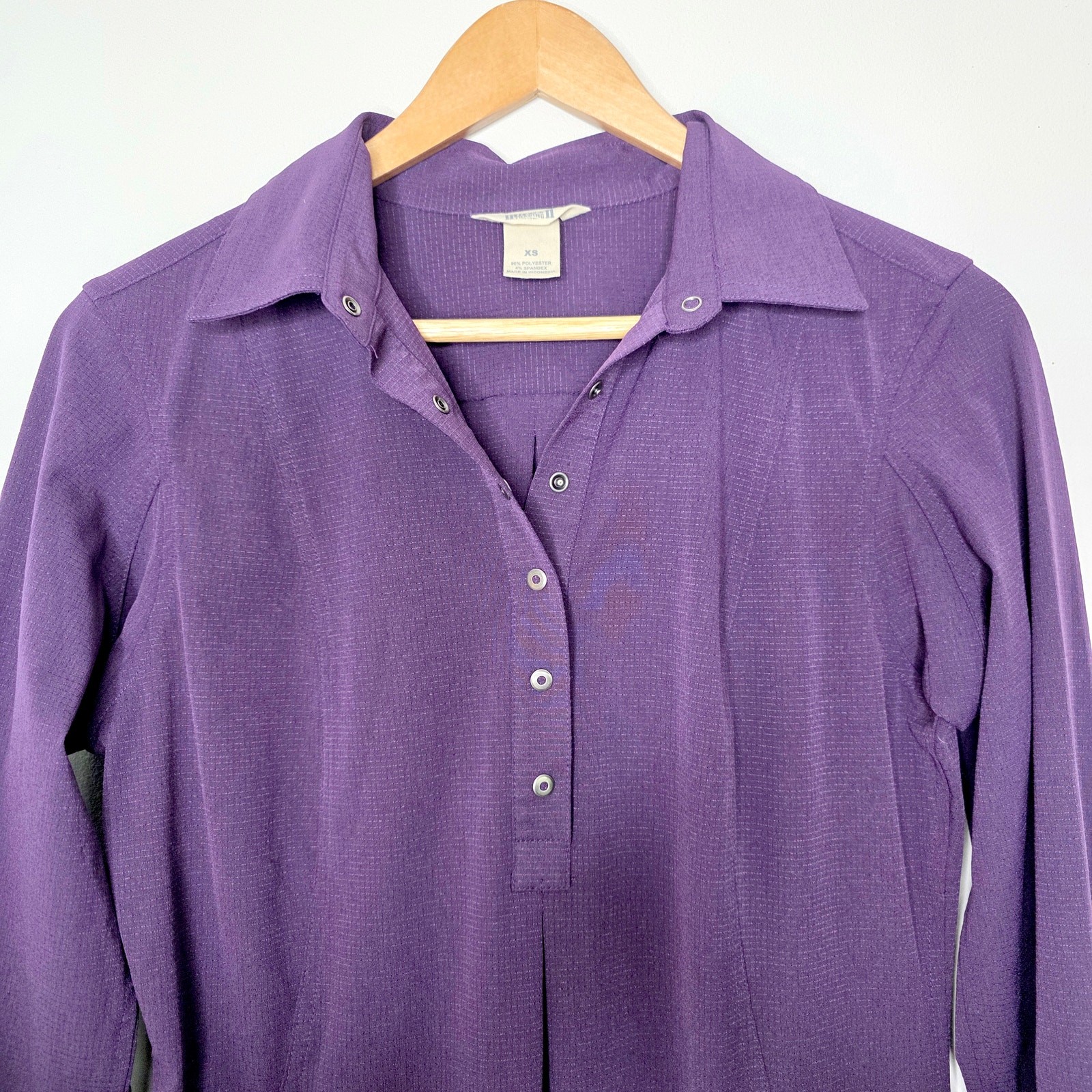 Duluth Trading Breezeshooter Purple Long Sleeve Snap Front Dress with Pockets