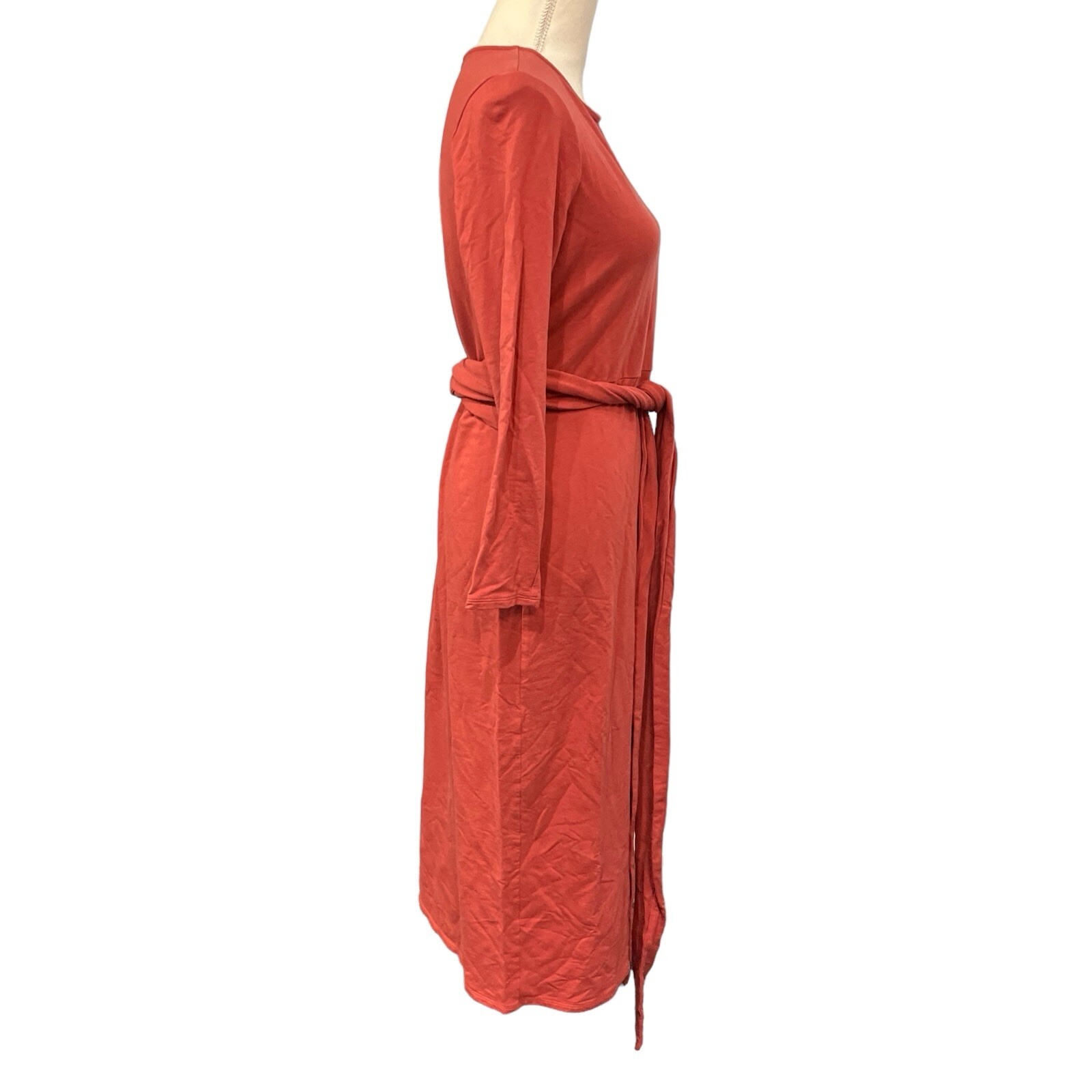 Pure Jill Dress Rust Maxi Modal Pima Cotton Blend Tie Waist Size MP Minimalist