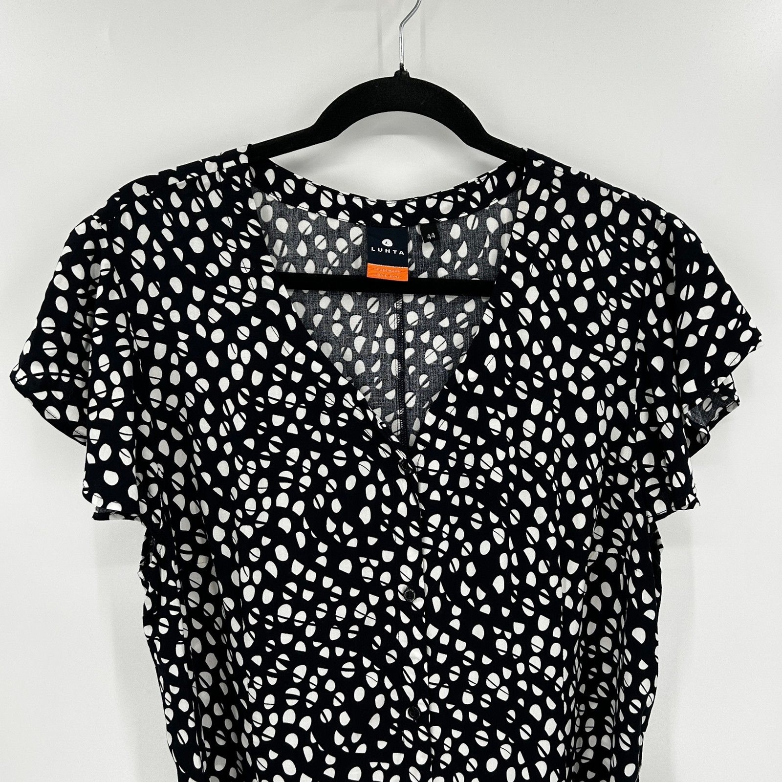 LUHTA Black White Polka Dot Lightweight Button Up Waist Tie Midi Dress Size XXL