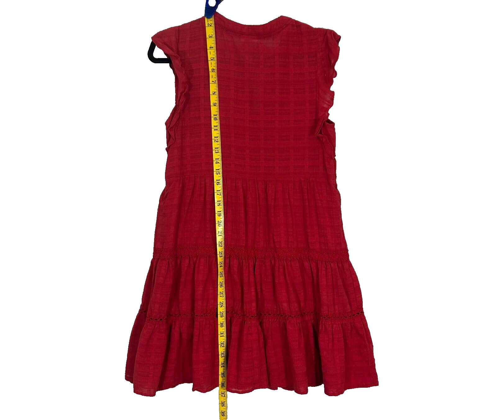Knox Rose Dress Medium Knee Length Red Tiered Ruffle Tasseled Peasant Boho
