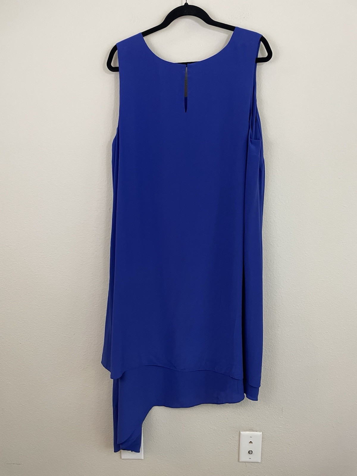 Eileen Fisher Layered Asymmetrical Sleeve Silk Dress Sapphire Blue Size 1X NWT