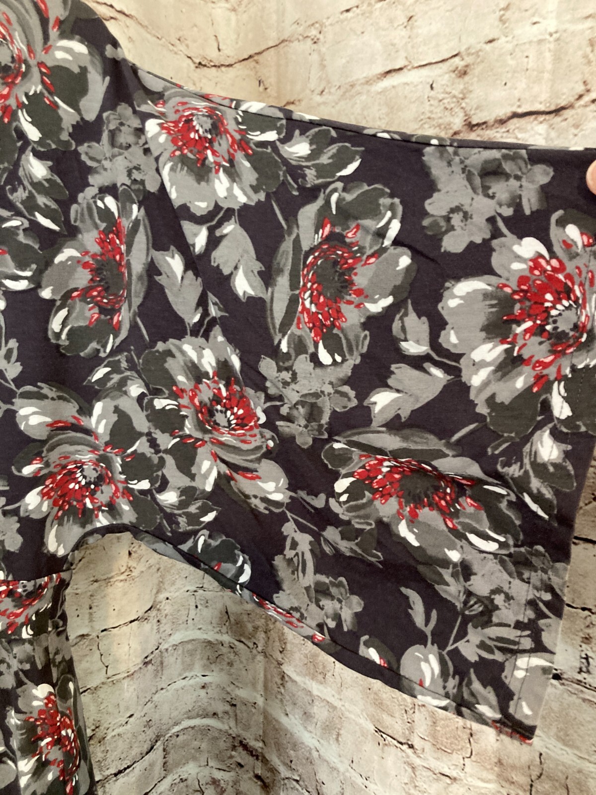 Garnet Hill Dress Womens Small Gray Floral A Line Midi Stretch Kimono Sleeve