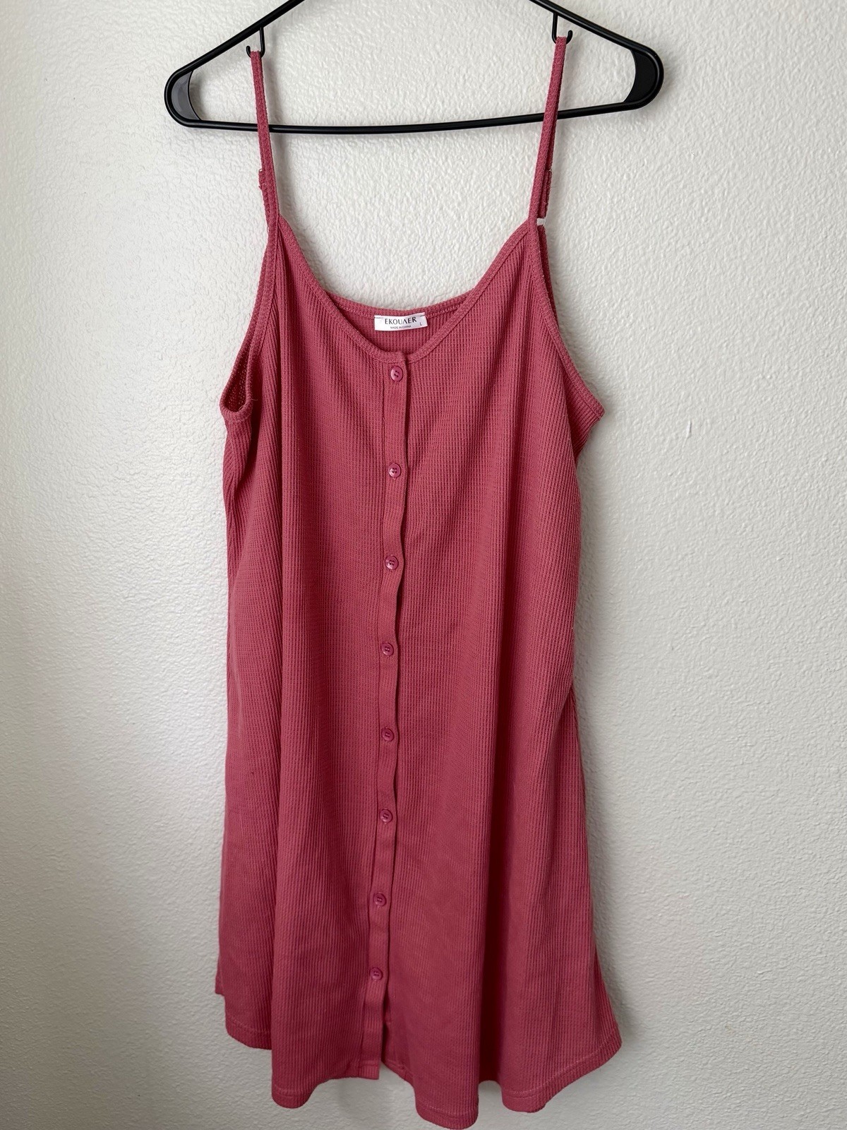 Pink Ekouaer Spaghetti Strap Button Up Dress – Size Large Tank Dress